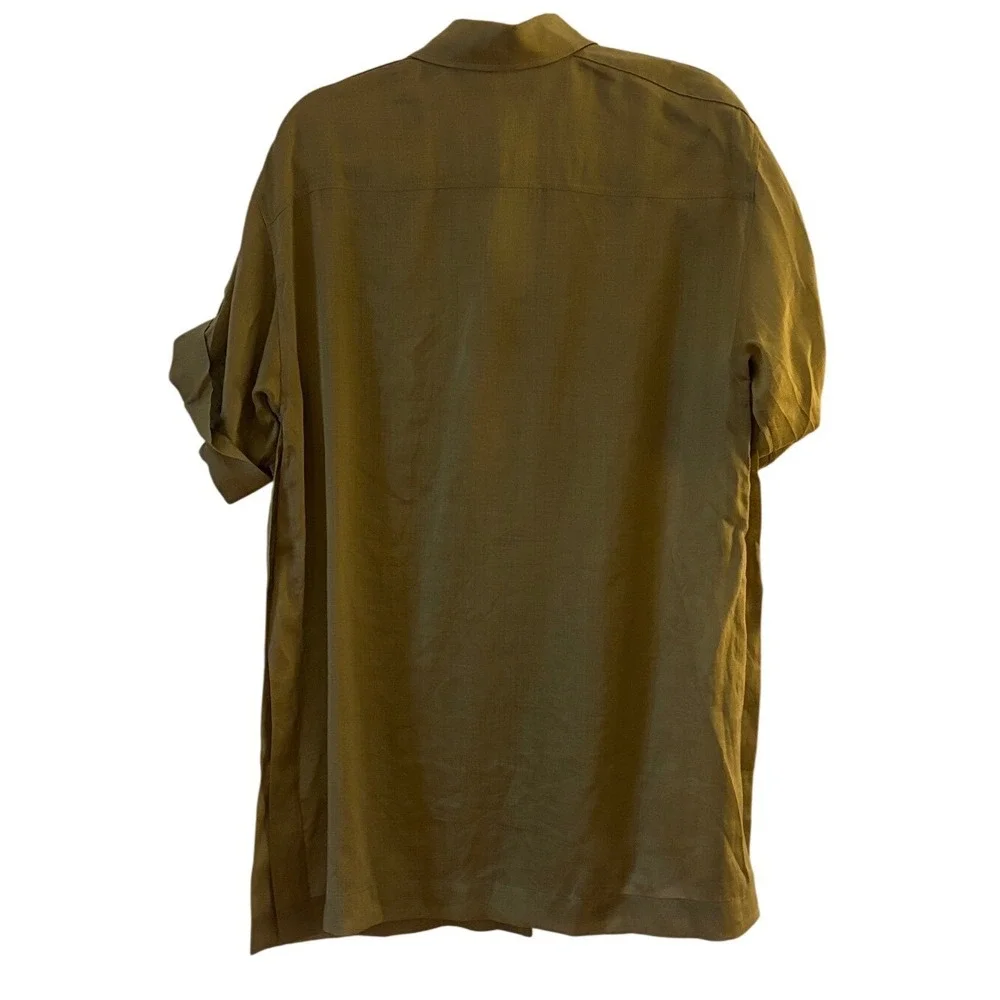 Lafayette 148 New York Ramie Tencel Button Down Shirt Olive Green Roll Tab Small - Picture 5 of 5